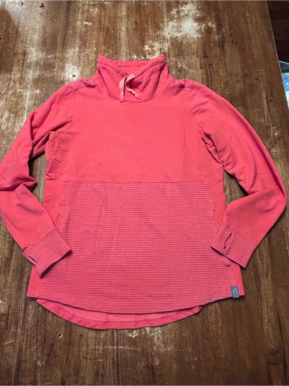 L.L. Bean Coral Drawstring Funnel Neck Granola Girl Gorpcore Pullover